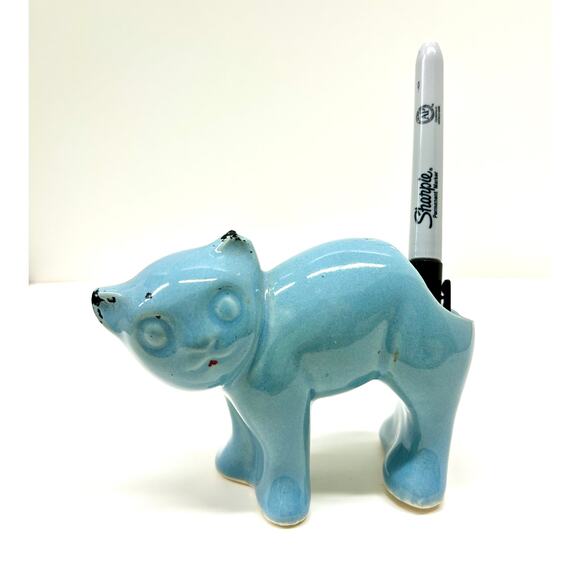 Scaredy Cat Planter in Vintage Blue, MCM Small McCoy Syle Ceramic Fall Decor - Picture 6 of 6